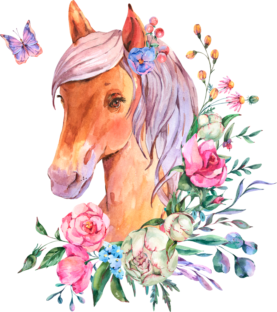 Watercolor Floral Horse